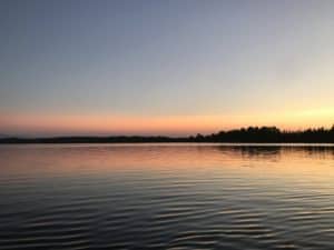 Midnight sun on the water.