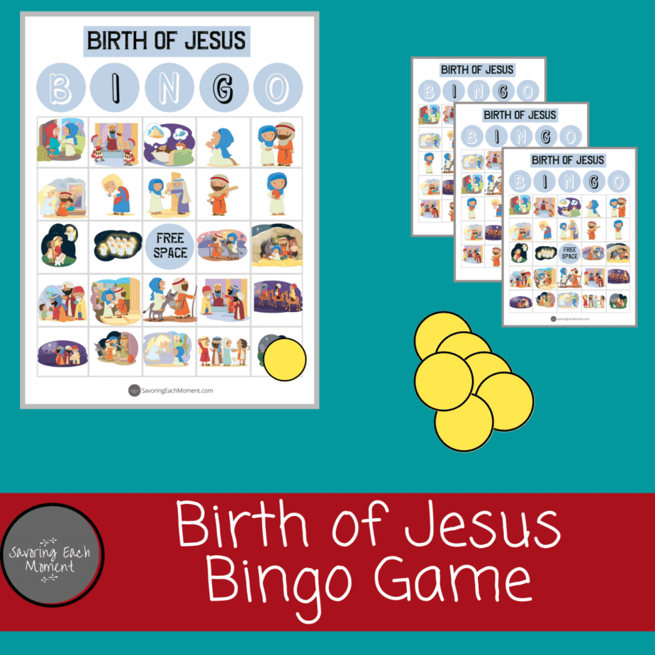 Birth of Jesus Nativity Bingo game cards 