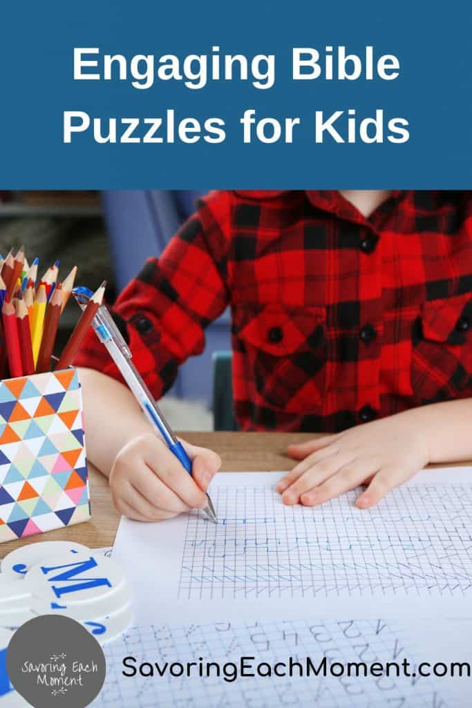 boy working on a Bible puzzle