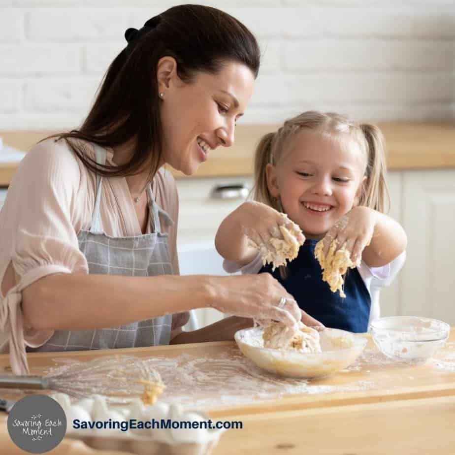 mother and child making bread - Math activities for Preschoolers