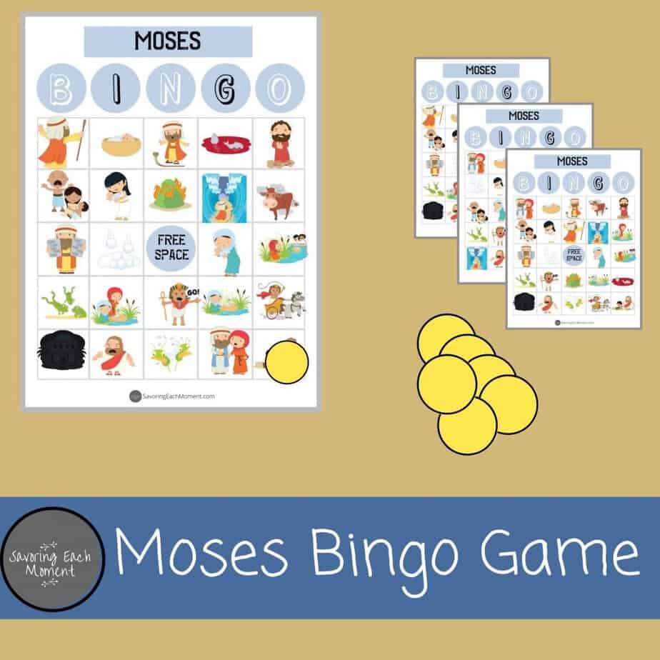 Moses Bible story bingo game cards