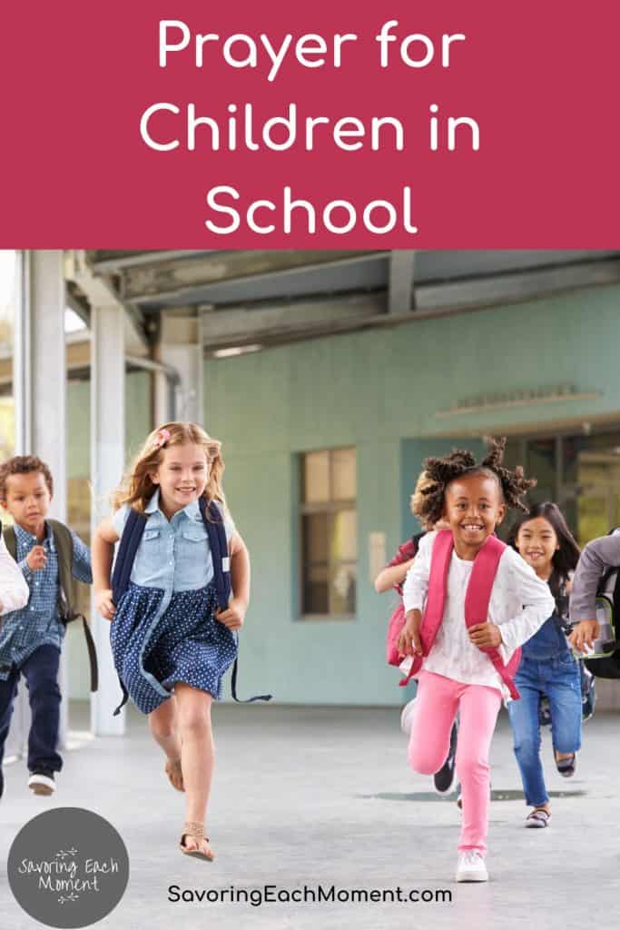 children running toward a school to start school knowing their mom is praying powerful prayers for children in school