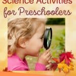 Preschool girl looking through a magnifying glass enjoying fall science activities for preschoolers