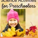 Preschool girl holding a bunch of yellow leaves while doing simple fall science activities for preschoolers