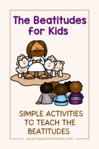 clip art graphic of Jesus with some sheep sitting on the hill talking to a group of children telling them about the beatitudes for kids