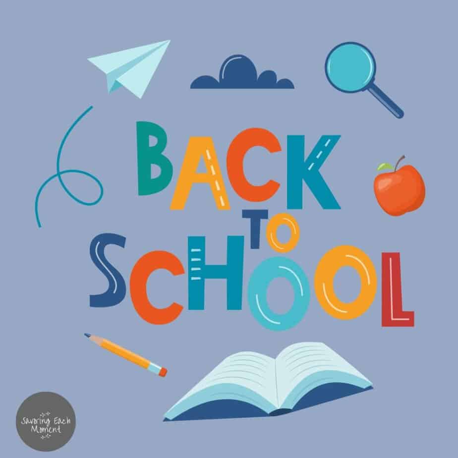 back to school words surrounded by school supplies