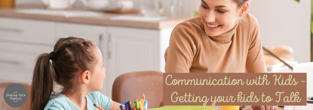 mom communicating with little girl - getting her kid to talk to her