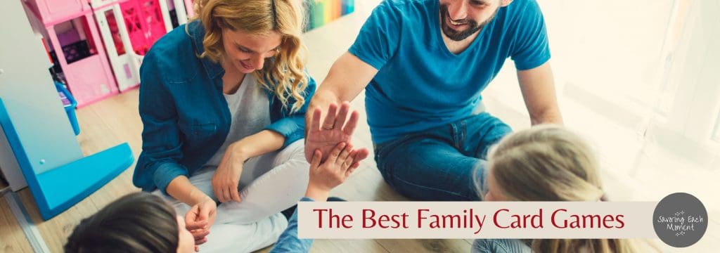 family playing a card game together