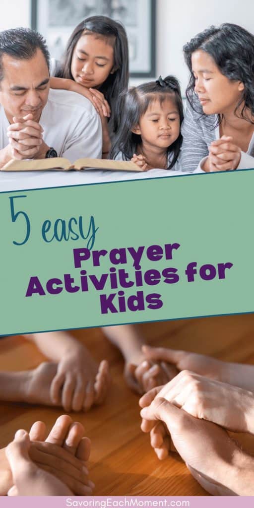 family praying together with children