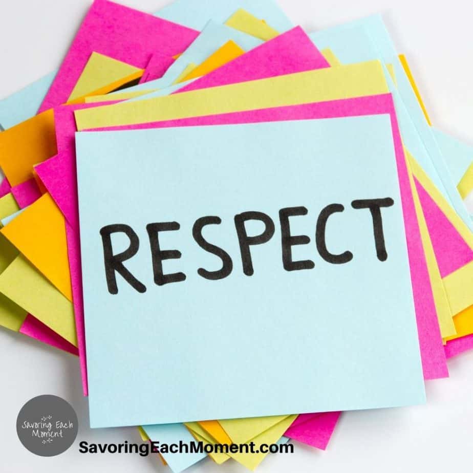 sticky notes with the word respect on them